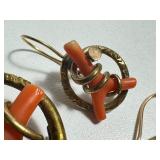 Antique Victorian Coral Branch Pin and Earrings Set