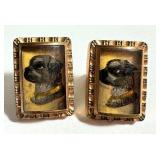 Pair of Antique Victorian Hand Painted Dog Figurine Cufflinks