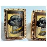 Pair of Antique Victorian Hand Painted Dog Figurine Cufflinks