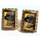 Pair of Antique Victorian Hand Painted Dog Figurine Cufflinks