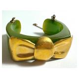 Vintage Apple Green Bakelite Bracelet with Gold Colored Bow