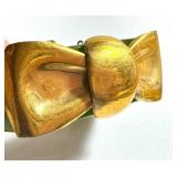 Vintage Apple Green Bakelite Bracelet with Gold Colored Bow