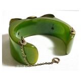 Vintage Apple Green Bakelite Bracelet with Gold Colored Bow