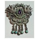 Vintage Matl Matilde Poulat Jeweled Palomas Reposśe Sterling Silver Pin
