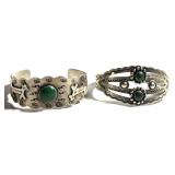 Two Vintage Sterling and Turquoise Bracelets