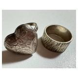 Two Vintage Sterling Rings and including a Vintage Sterling Heart Shaped Locket Ring