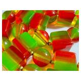 RARE Green, Yellow & Red Lucite or Celluloid Square & Round Bead Necklace / Vintage Celluloid Lime Watermelon Beaded Necklace