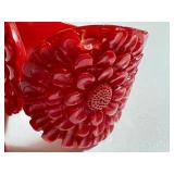 Vintage Red Art Deco Carved Bakelite Cuff Bracelet and Coordinating Clip
