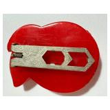 Vintage Red Art Deco Carved Bakelite Cuff Bracelet and Coordinating Clip