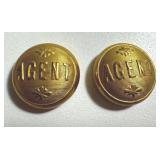 Two Vintage Bb - l - AGENT - l - Stock RAILROAD UNIFORM BUTTON small gilt