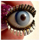 Vintage Eyeball Sterling Pin / Vintage Realistic Eyeball Pin
