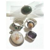 Three Vintage Rings and Two Vintage Pendants