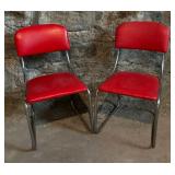 Two Red Mid Century Chrome Chairs