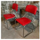 Two Red Mid Century Chrome Chairs