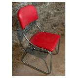 Two Red Mid Century Chrome Chairs