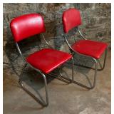Two Red Mid Century Chrome Chairs