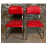 Two Red Mid Century Chrome Chairs