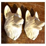 Plaster Dog Sculpture and Four Dog Motif Plaques