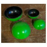 Two Vintage Green Ball Trinket Boxes