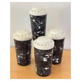 Four Vintage L.E. Smith Black Confetti Glass Kitchen Shakers