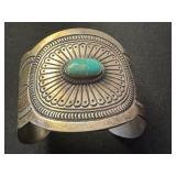Vintage Sterling Silver Navajo Cuff Bracelet by RJ