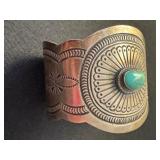 Vintage Sterling Silver Navajo Cuff Bracelet by RJ