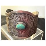 Vintage Sterling Silver Navajo Cuff Bracelet by RJ