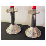 Pair of Mexican Crafted Tin Candle Holders