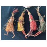 Wooden Folk Art Chicken Figurine and Straw Figurines