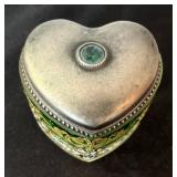 Vintage Heart Motif Hand Painted Glass Trinket Dish