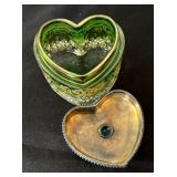 Vintage Heart Motif Hand Painted Glass Trinket Dish
