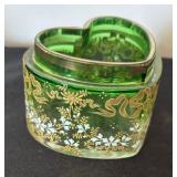 Vintage Heart Motif Hand Painted Glass Trinket Dish