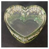 Vintage Heart Motif Hand Painted Glass Trinket Dish