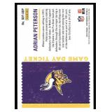 Adrian Peterson /99 2022 Contenders Game Day Ticket #GDT-ADP, numbered 9/99, Minnesota Vikings Football Card
