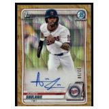 Alerick Soularie Auto /50 Gold Wave 2020 Bowman Chrome 1st #CDA-ASO, numbered 22/50, Minnesota Twins Baseball Card