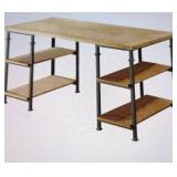 Factory Rustic Oak Finish & Poplar Writing Desk with Open Shelving