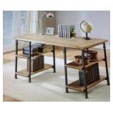 Factory Rustic Oak Finish & Poplar Writing Desk with Open Shelving