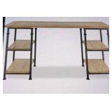 Factory Rustic Oak Finish & Poplar Writing Desk with Open Shelving
