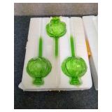 zz1 - Set of 3 Green Decorative Garden Stakes with Glass Globes