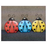 zz1 - Set of 3 Decorative Ladybug Wall Art Pieces in Red, Blue, and Yellow
