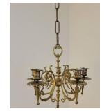 Ornate French 5 Stick Brass Hanging Candelabra
