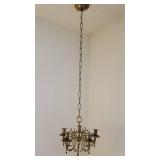 Ornate French 5 Stick Brass Hanging Candelabra