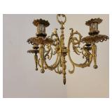 Ornate French 5 Stick Brass Hanging Candelabra