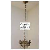 Ornate French 5 Stick Brass Hanging Candelabra