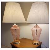 Pink Crackle Glass Jar Table Lamps, pair