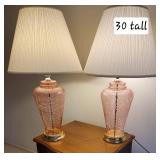 Pink Crackle Glass Jar Table Lamps, pair