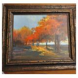 Flaming Fall Leaf Orchard Framed Oil Painting