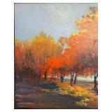 Flaming Fall Leaf Orchard Framed Oil Painting