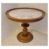 Round Marble Inlay Post Modern Pedestal Side Table
