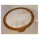 Round Marble Inlay Post Modern Pedestal Side Table